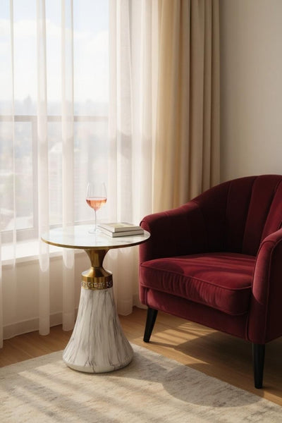 Metallic Coffee Table – White Marble Top