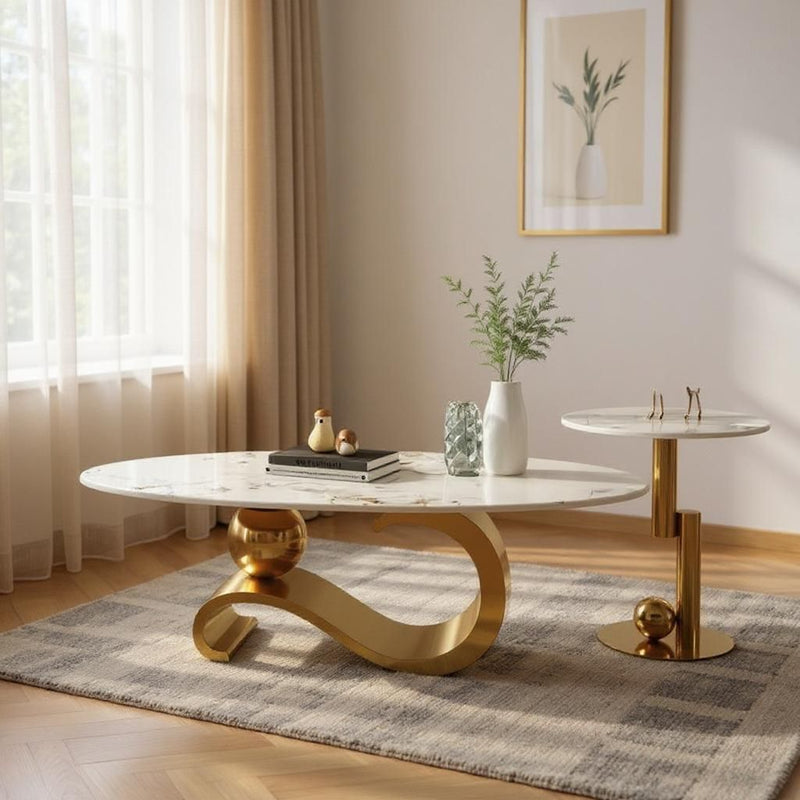 Modern SS Console Center Table with Marble Top