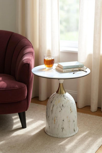 Aurora Metallic Coffee Table White Marble Top