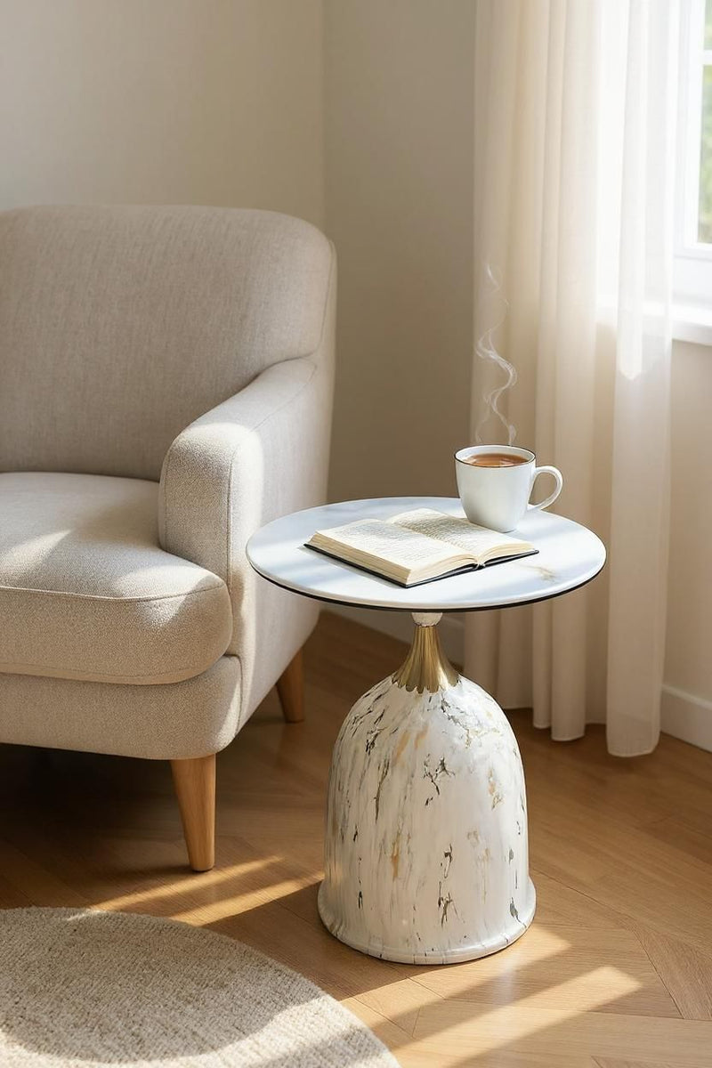 Aurora Metallic Coffee Table White Marble Top