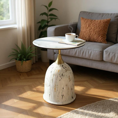 Aurora Metallic Coffee Table White Marble Top