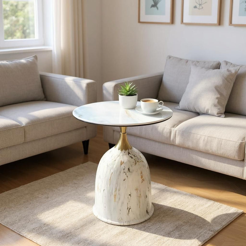Aurora Metallic Coffee Table White Marble Top