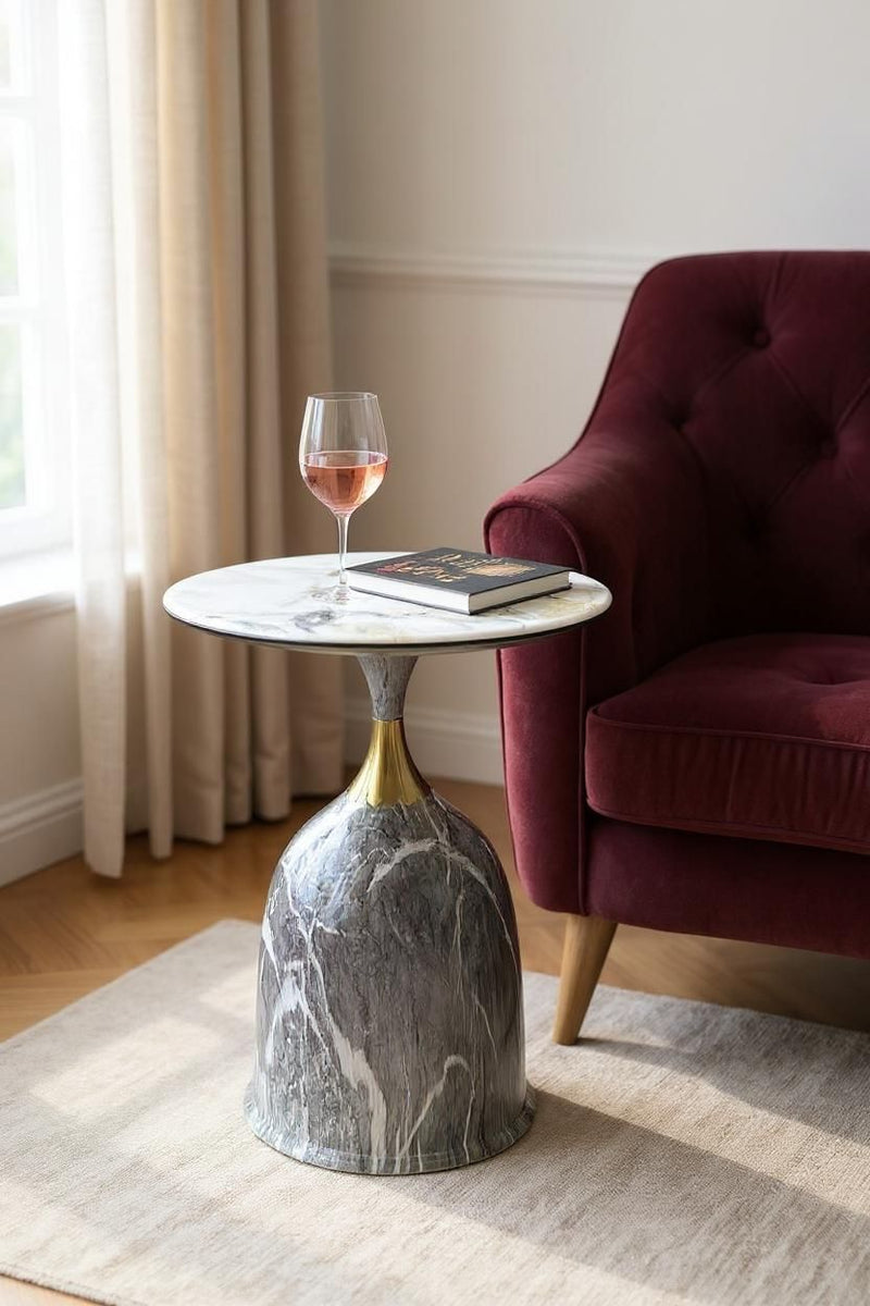 Metallic Lux Marble Texture Side Table – White Marble Top