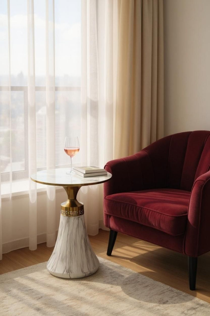 Metallic Coffee Table – White Marble Top