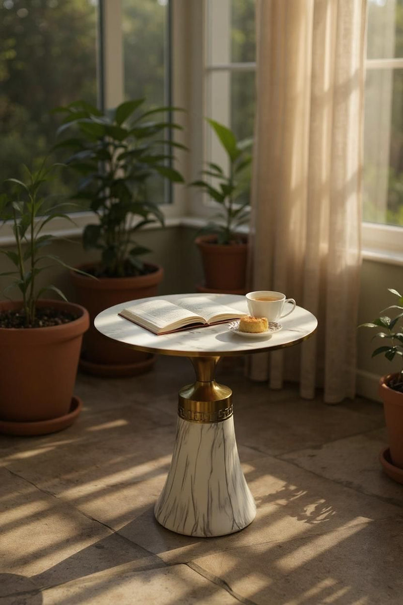 Metallic Coffee Table – White Marble Top