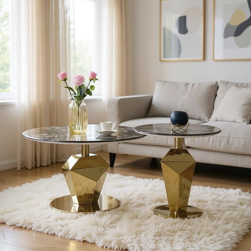Modern SS Top Glass Center Table Set