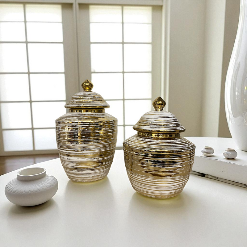 Golden Wave Textured Ceramic Mini Jars