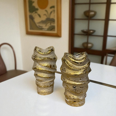 Artisanal Gold-White Textured Ceramic Vases