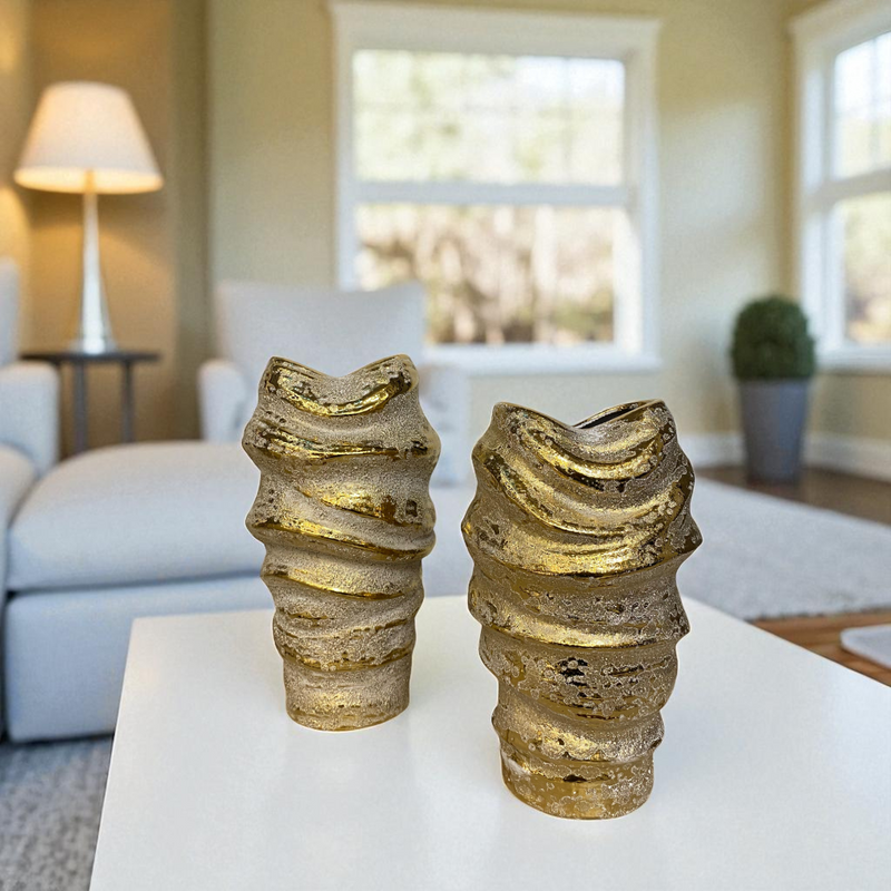 Artisanal Gold-White Textured Ceramic Vases