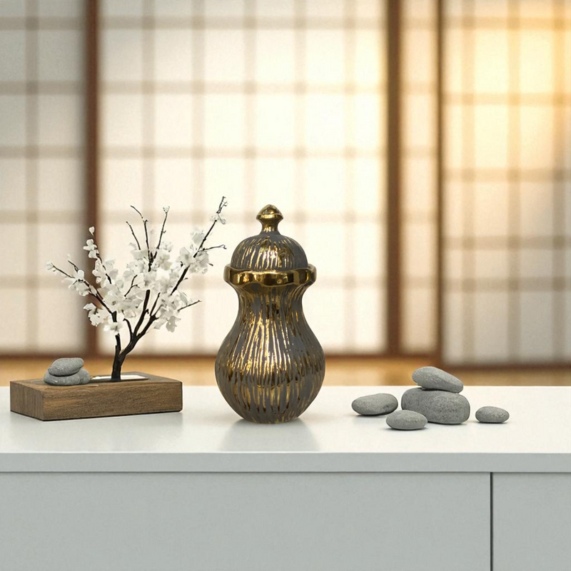 Retro Black-Gold Mini Ceramic Jars