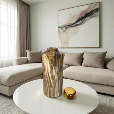Modern Marble-Effect Ceramic Jars with Gold Lids