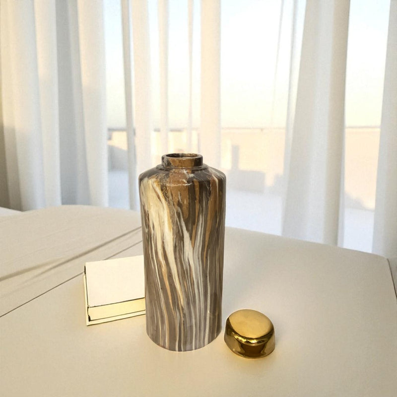 Modern Marble-Effect Ceramic Jars with Gold Lids