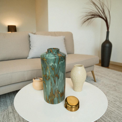 Modern Marble-Effect Ceramic Jars with Gold Lids