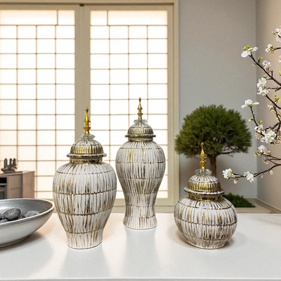 Antique White-Gold Drip Glazed Ceramic Candy Jars
