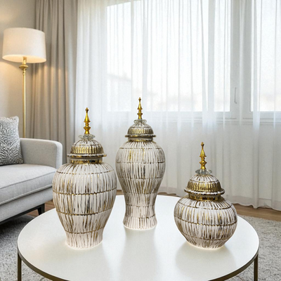 Antique White-Gold Drip Glazed Ceramic Candy Jars