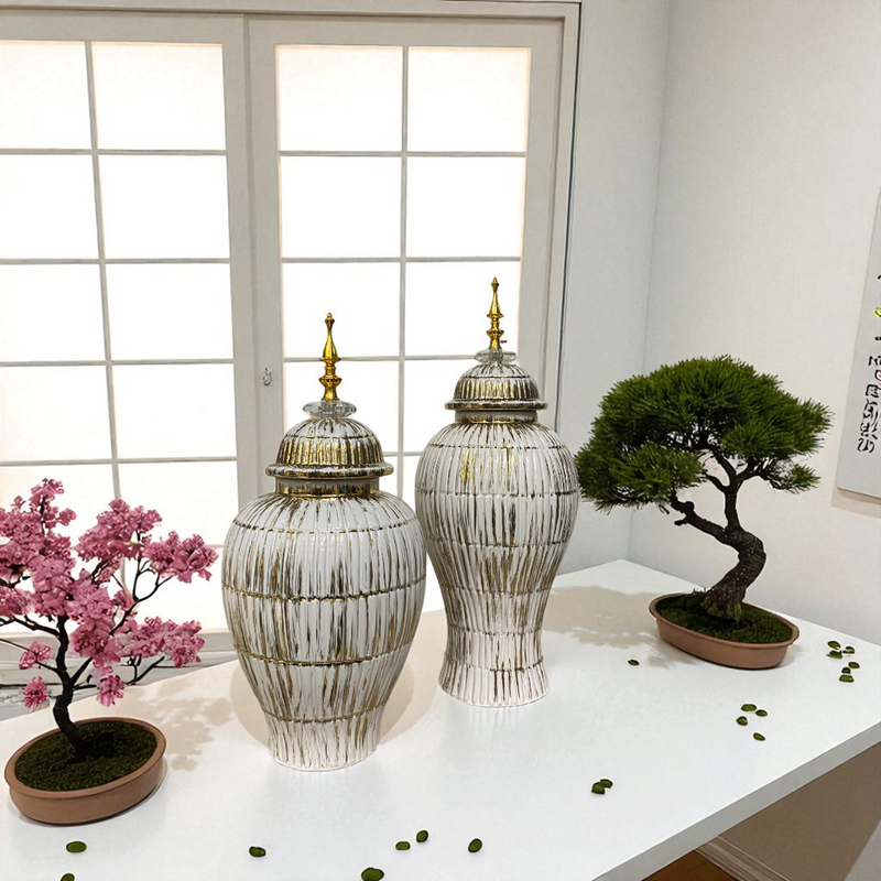 Antique White-Gold Drip Glazed Ceramic Candy Jars