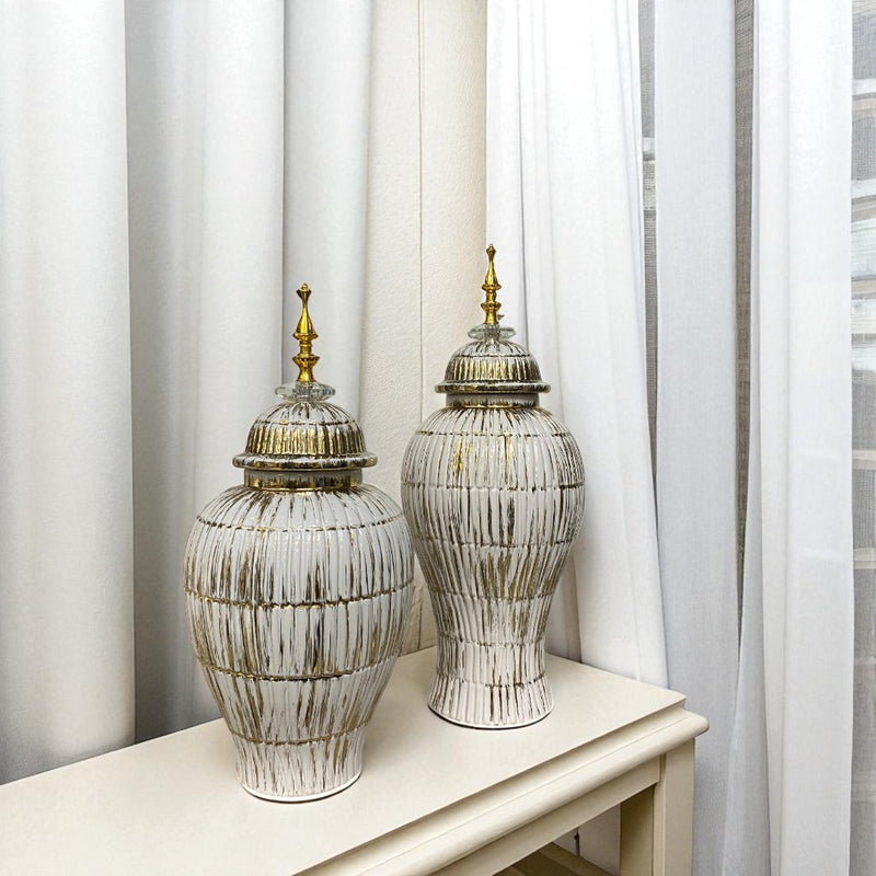 Antique White-Gold Drip Glazed Ceramic Candy Jars