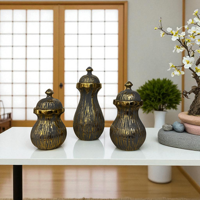 Retro Black-Gold Mini Ceramic Jars