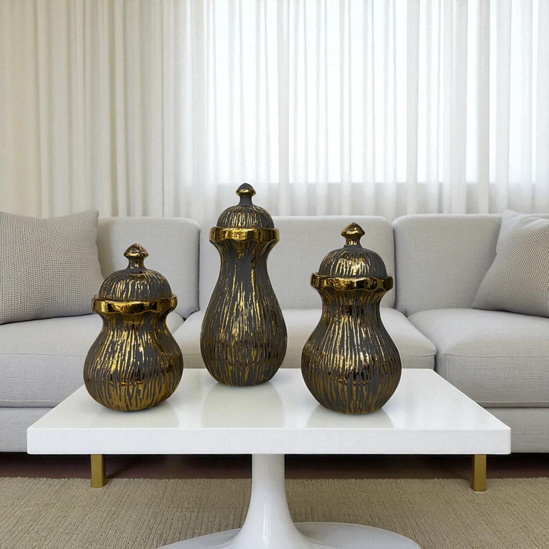 Retro Black-Gold Mini Ceramic Jars