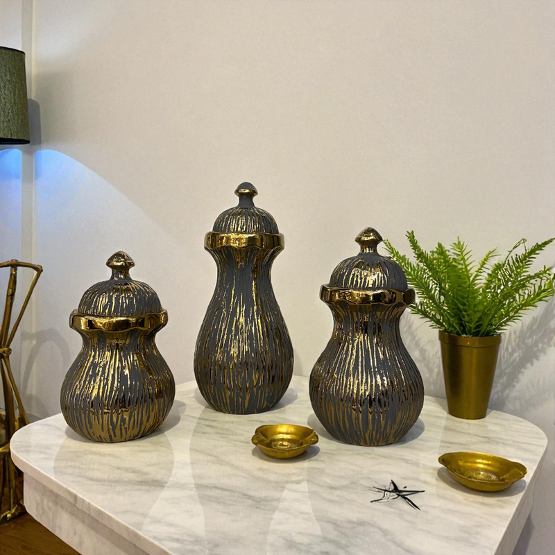 Retro Black-Gold Mini Ceramic Jars