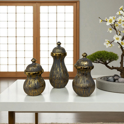 Retro Black-Gold Mini Ceramic Jars