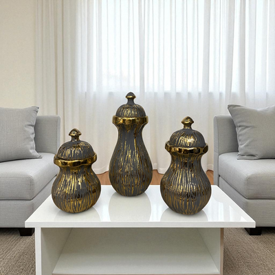 Retro Black-Gold Mini Ceramic Jars