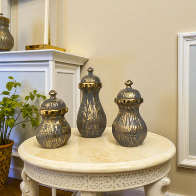 Retro Black-Gold Mini Ceramic Jars