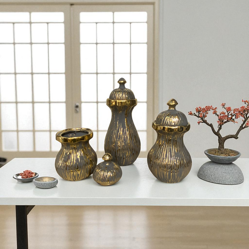 Retro Black-Gold Mini Ceramic Jars