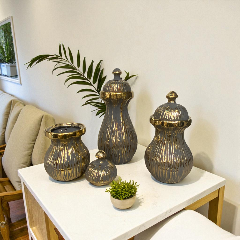 Retro Black-Gold Mini Ceramic Jars