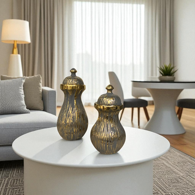 Retro Black-Gold Mini Ceramic Jars