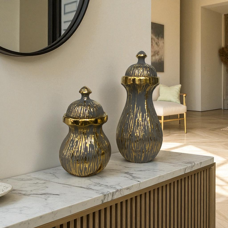 Retro Black-Gold Mini Ceramic Jars