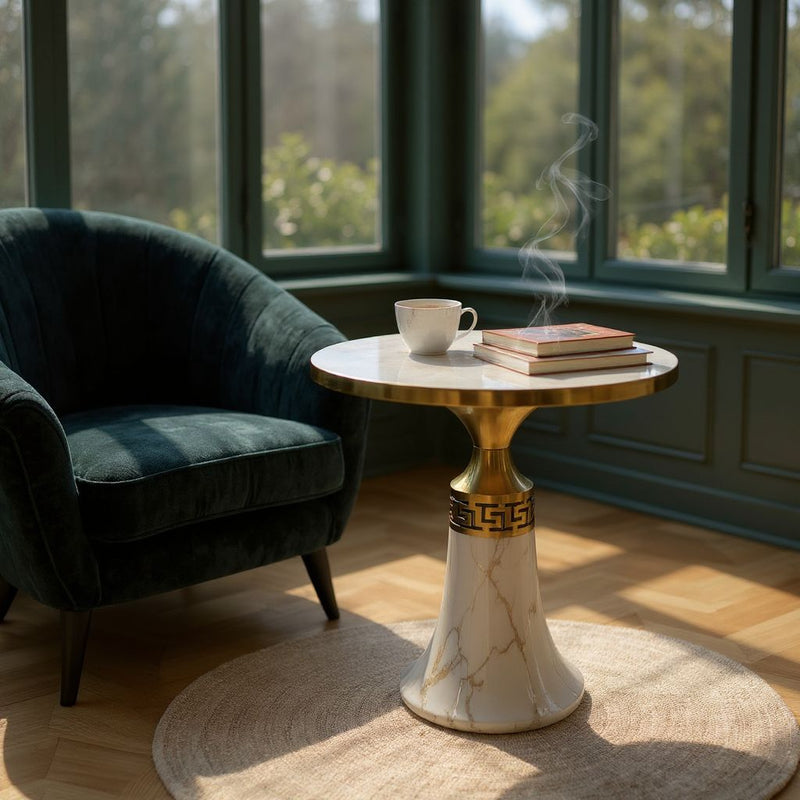 Metallic Coffee Table – White Marble Top