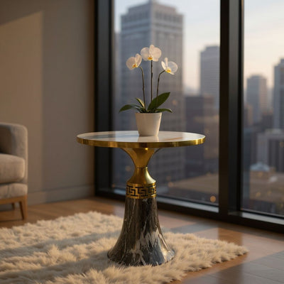 Modern Metallic Cofee Table Top White Marble