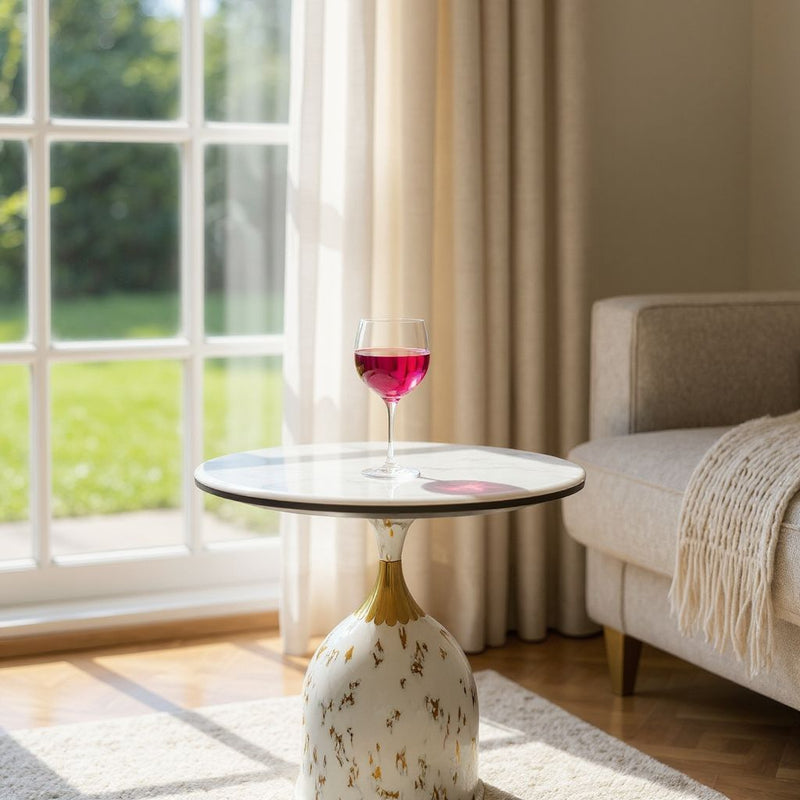 Aurora Metallic Coffee Table White Marble Top