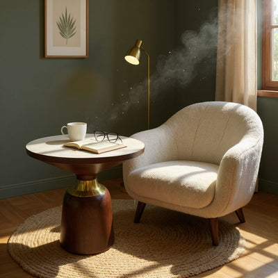 Aristo Round Side Table – White Marble Top with Brown Base