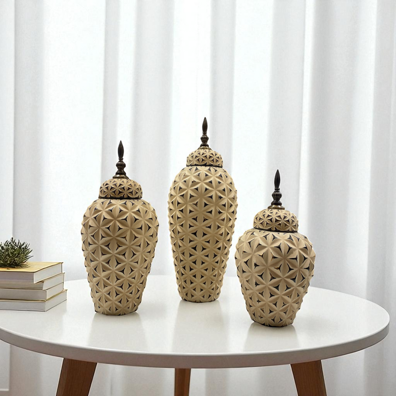 Imperial Carved Ivory Ceramic Jars