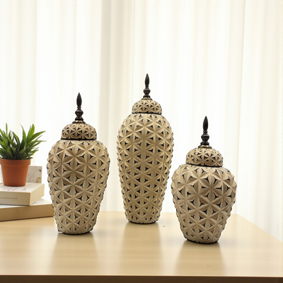 Imperial Carved Ivory Ceramic Jars