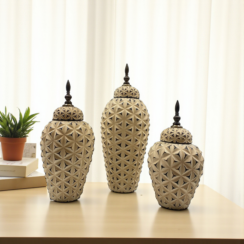 Imperial Carved Ivory Ceramic Jars