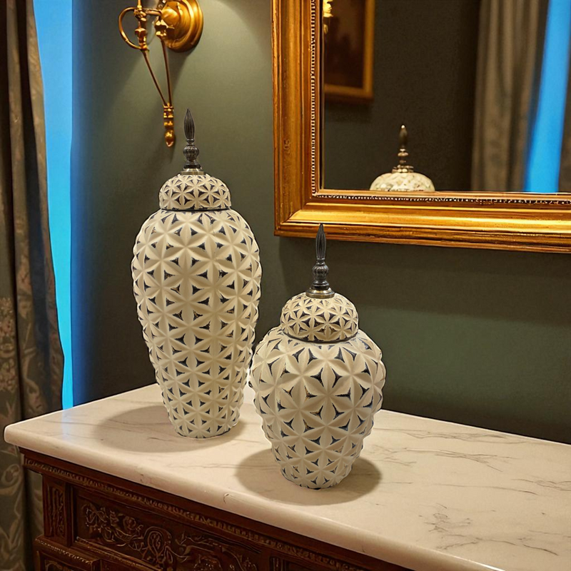 Imperial Carved Ivory Ceramic Jars