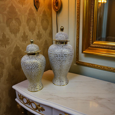 Opulent Weave White-Gold Porcelain Jars