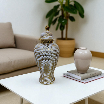 Opulent Weave White-Gold Porcelain Jars