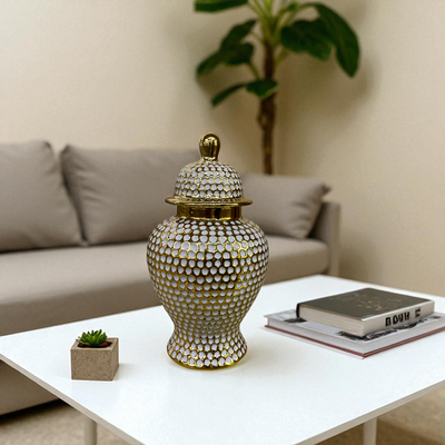 Opulent Weave White-Gold Porcelain Jars