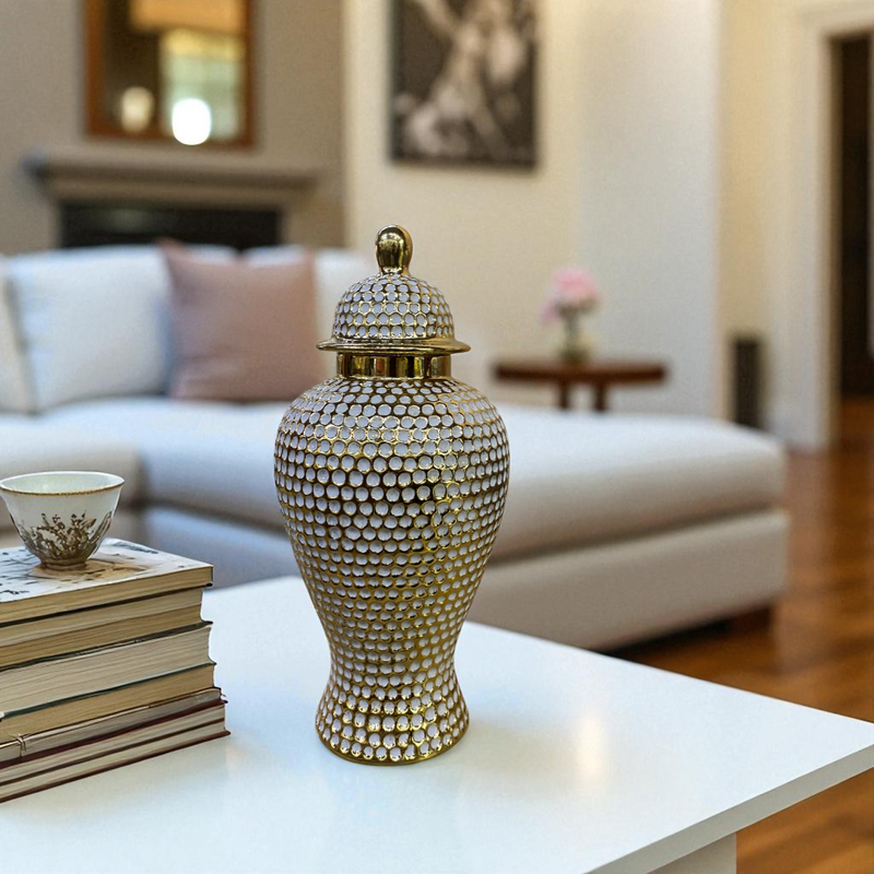 Opulent Weave White-Gold Porcelain Jars