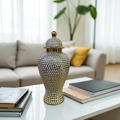 Opulent Weave White-Gold Porcelain Jars