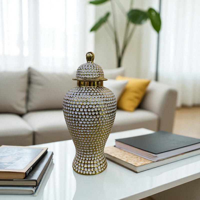 Opulent Weave White-Gold Porcelain Jars