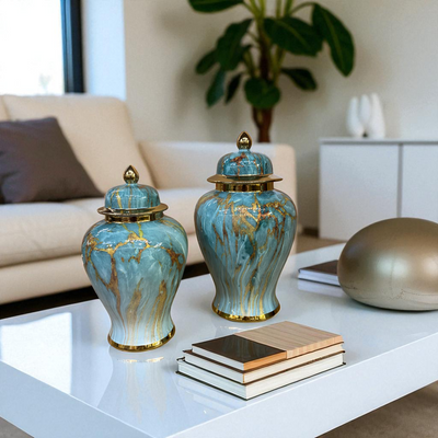 Aurora Turquoise Marble Textured Urns