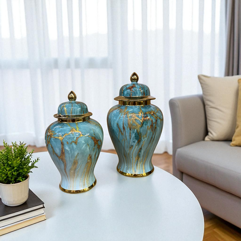 Aurora Turquoise Marble Textured Urns