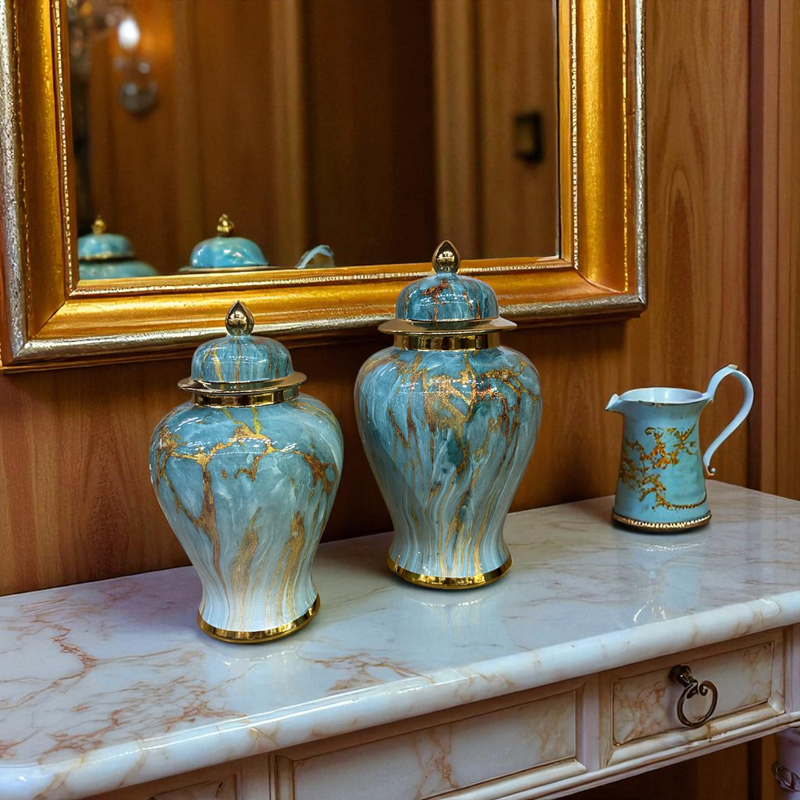 Aurora Turquoise Marble Textured Urns