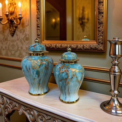 Aurora Turquoise Marble Textured Urns