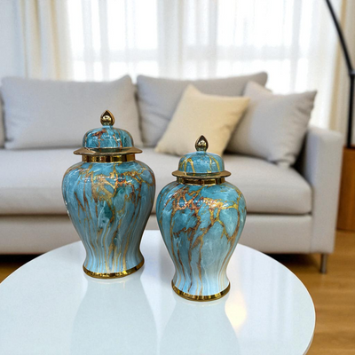 Aurora Turquoise Marble Textured Urns